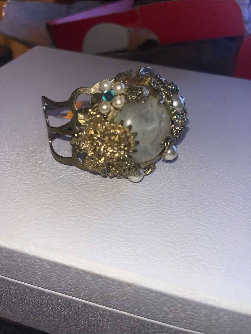 Vintage Gold Pearl like Floral Statement Bracelet
